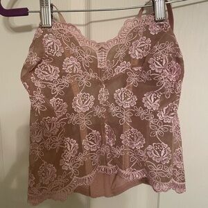 Redeux Vintage 1990's Victoria Secret Tan/Pink Embroidered Lace Bustier (Medium)